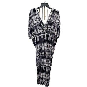 Josa Tulum V-Neck Swim Cover Lounge Maxi Dress One Size Caftan Tie Dye Gauzy